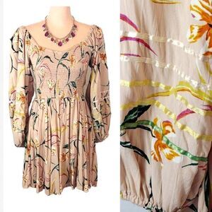 Y2K Rare Floral Smocked Long Sleeves Mini Play Dress Medium